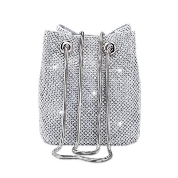 Gorgeous boutique full rhinestone mini drawstring evening crossbody satchel NWT - Picture 5 of 13